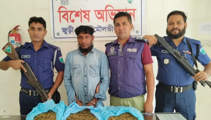 মৌলভীবাজার জেলার জুড়ীতে গাঁজাসহ একজনকে গ্রেফতার করেছে জুড়ী থানা পুলিশ।