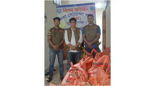 তাহিরপুরে ডিবি পুলিশের অভিযানে ১৩ লাখ টাকার ভারতীয় ফুচকা আটক