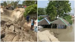 দাকোপে পাউবোর ৪০ মিটার বেড়িবাঁধ নদীগর্ভে বিলীন